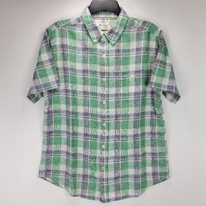 Weatherproof Vintage Linen Blend Short Sleeve Button Shirt Men Medium M Plaid